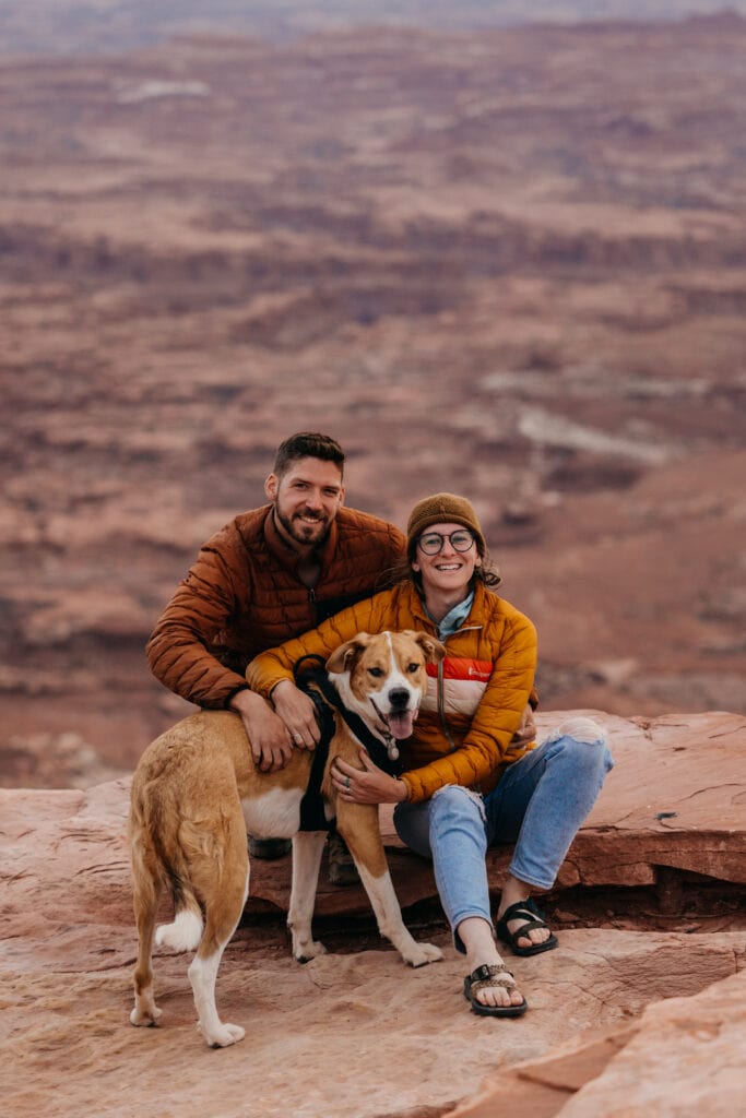 Portrait of a wedding photography husband and wife team in moab