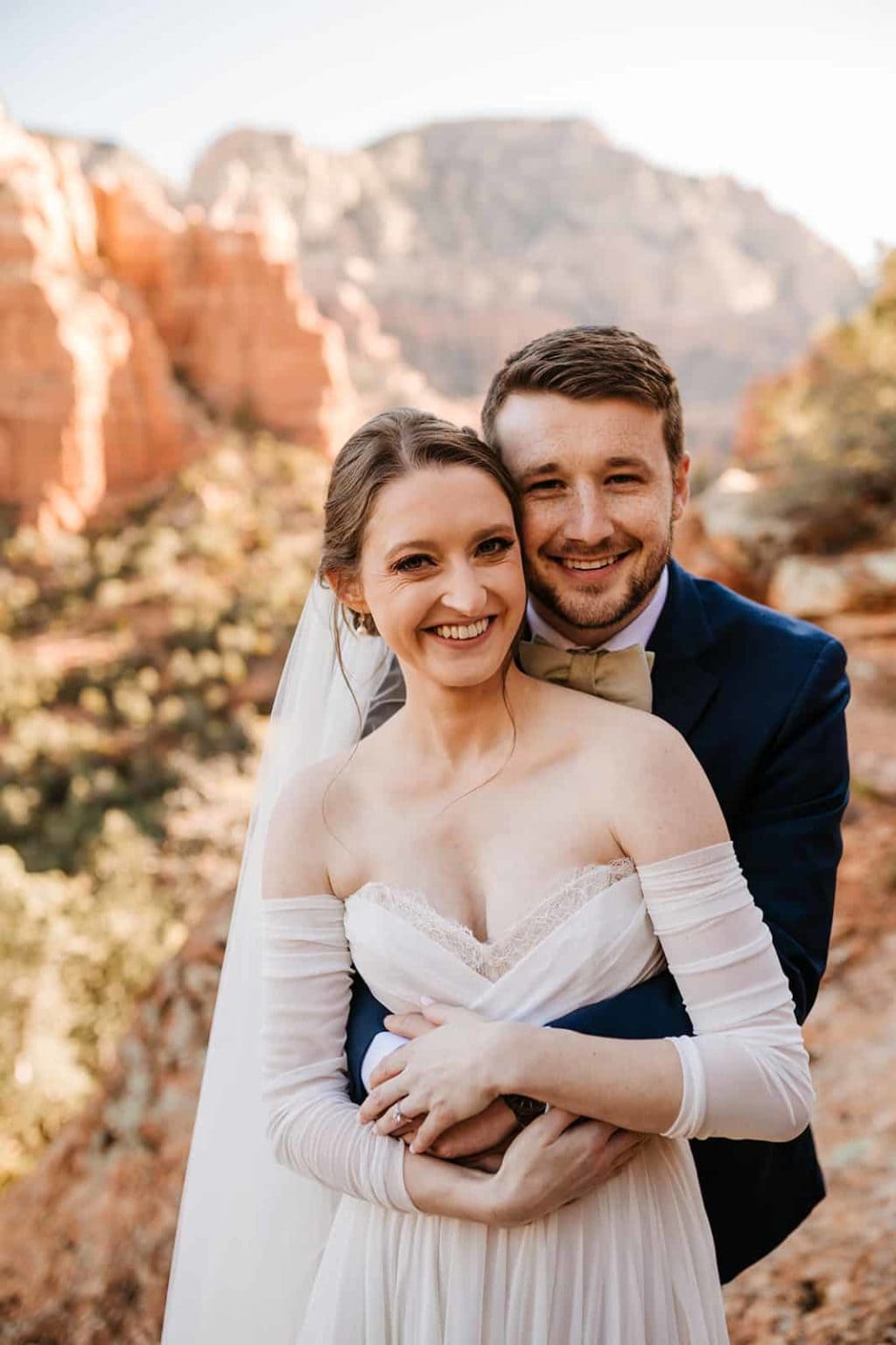 A close portrait of a bride and groom