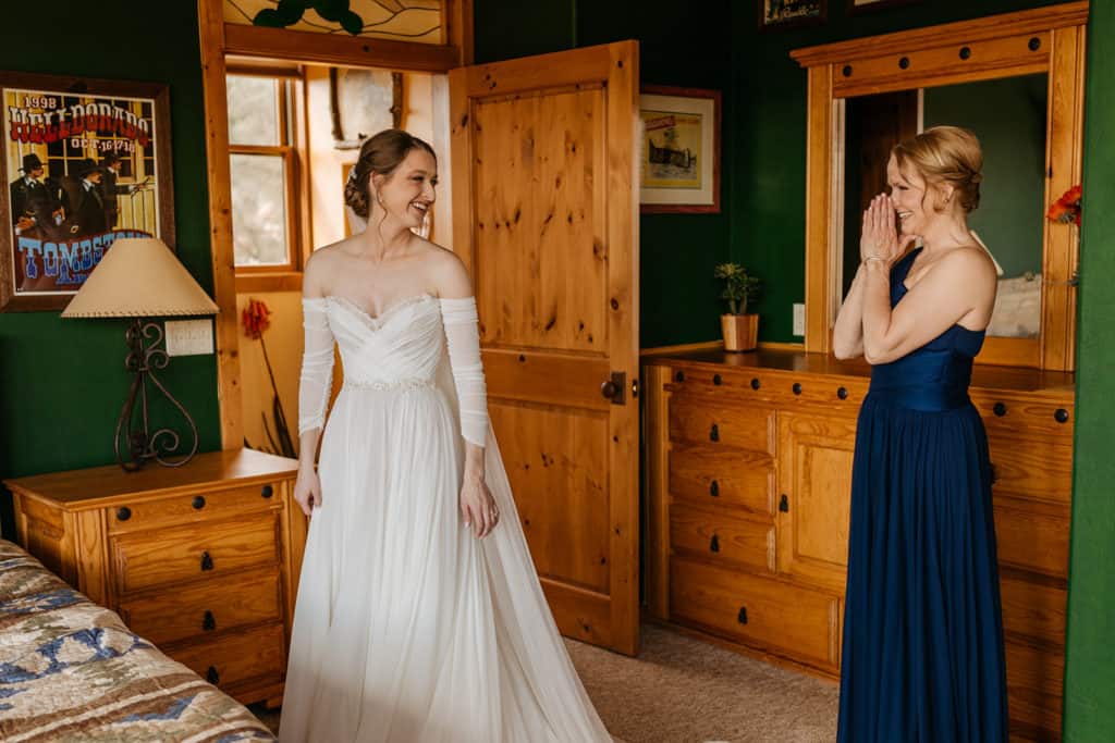 A mother and daughter share a first look together.