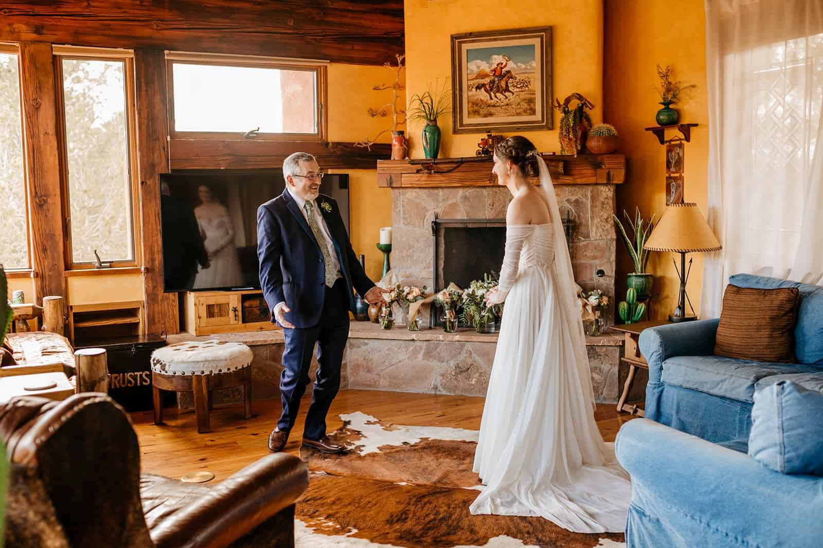 A father and daughter share a first look together.