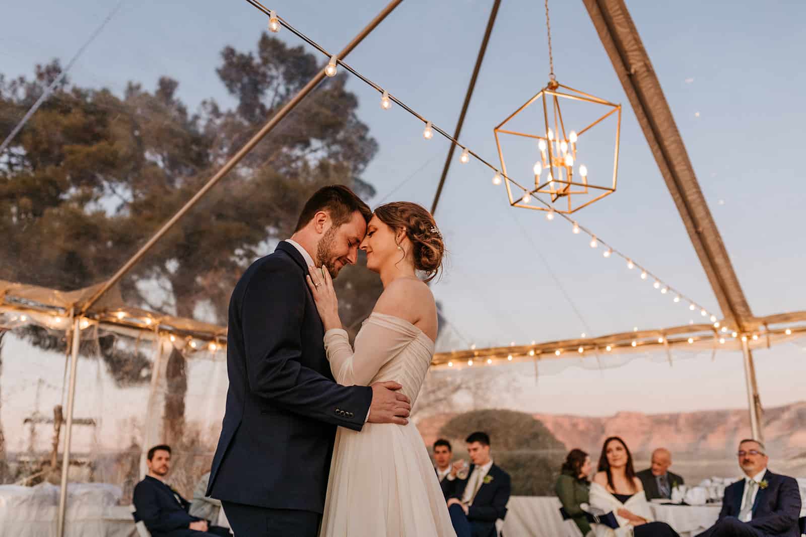 A bride and groom sharing their first dance together.