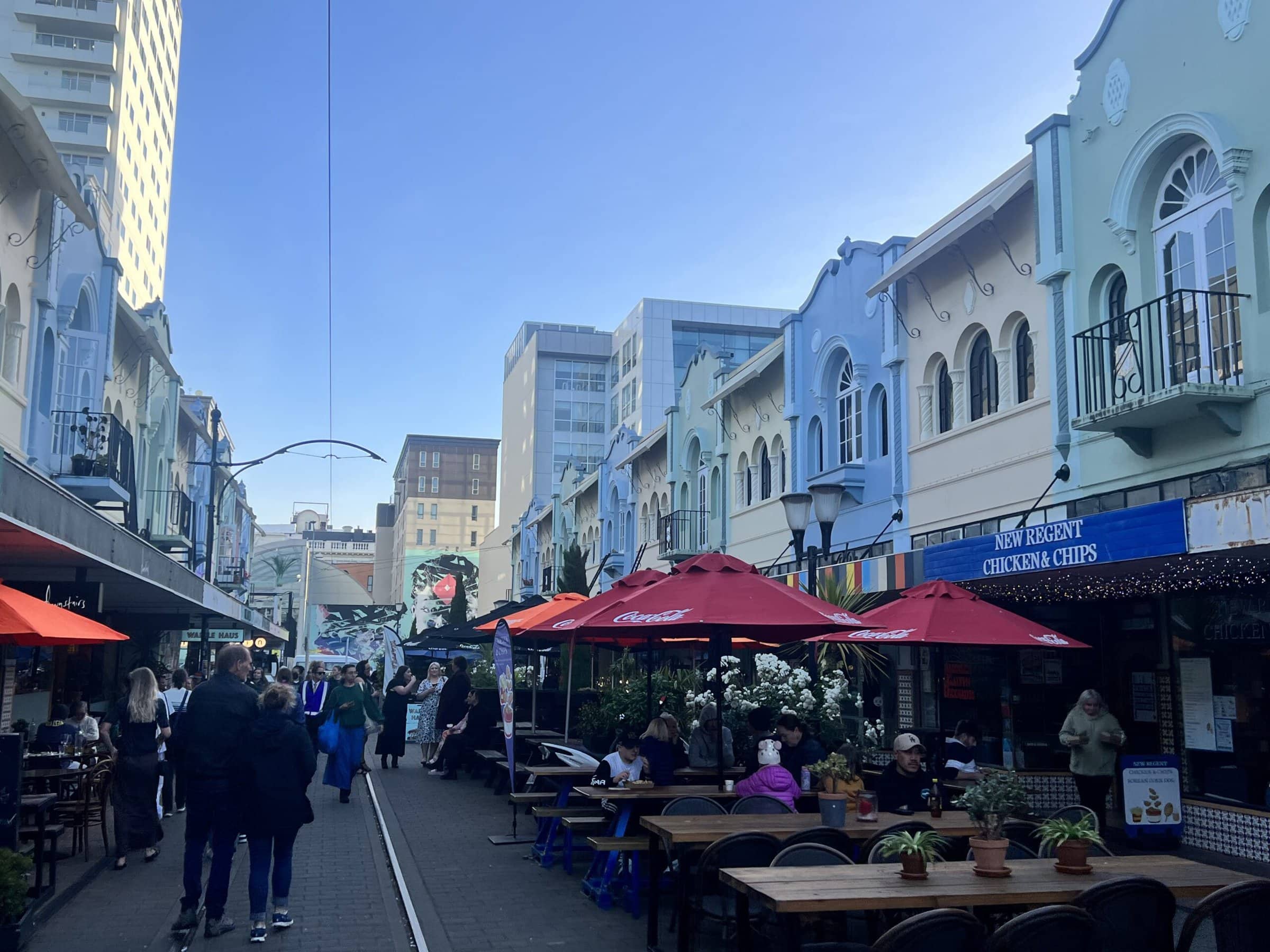 A view of the colorful building in downtown Christchurch.