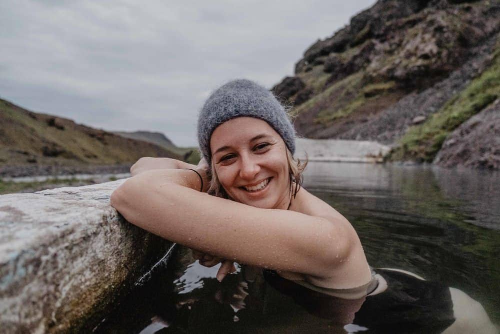 A portrait of girl in a hotspring.