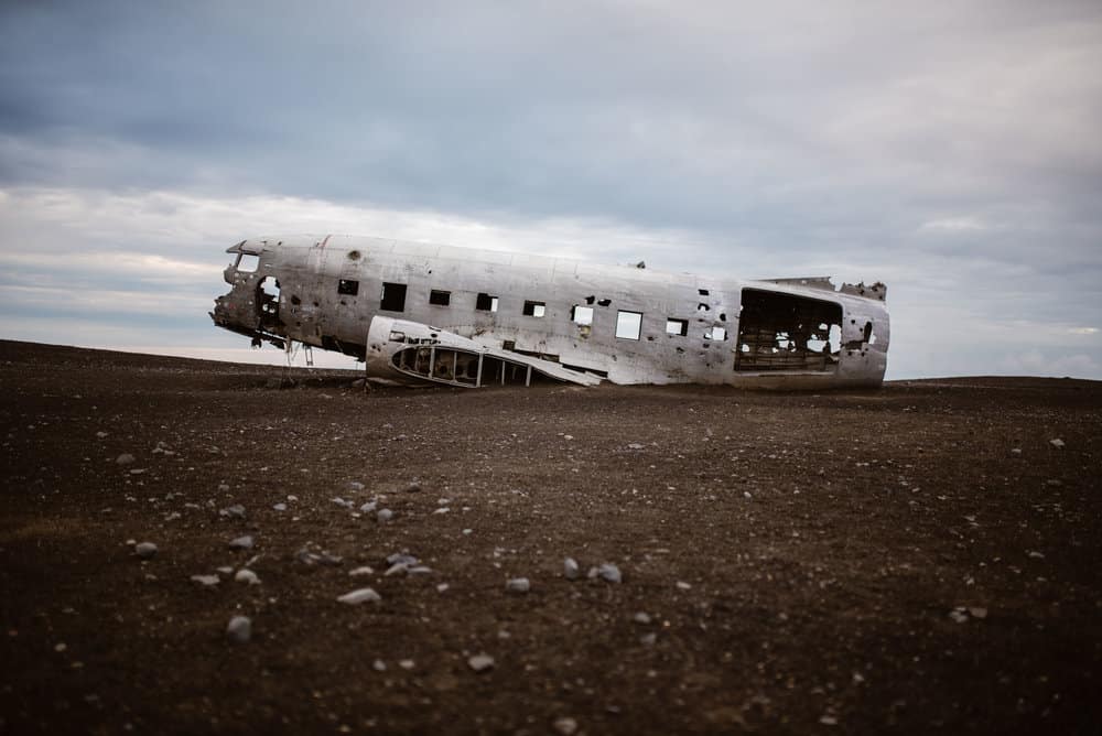 The crashed plane on the black sand shores of Iceland.