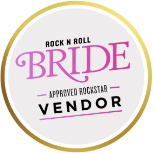 Badge that says "Rock N Roll Bride. Approved Rockstar Vendor."