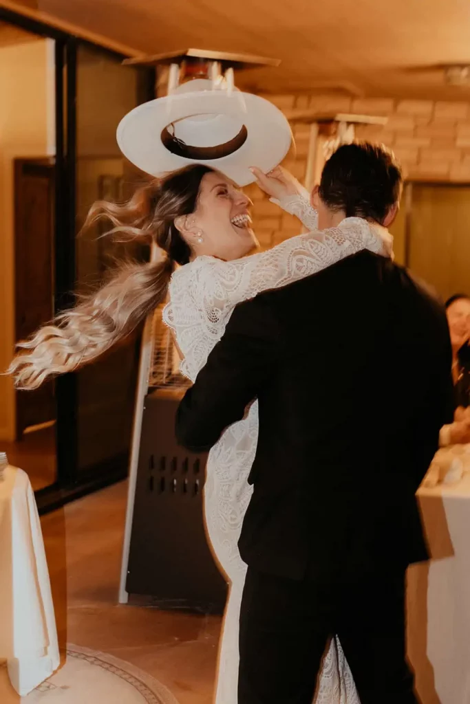 A bride and groom sharing their first dance together.